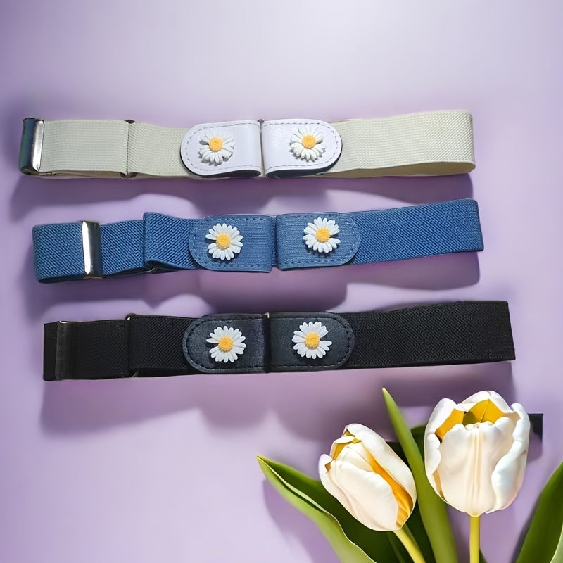 3 Stück Daisy Flower elastische Gürtel für Frauen - Casual Sweet Style, gewebte Wochenendgürtel für Jeans