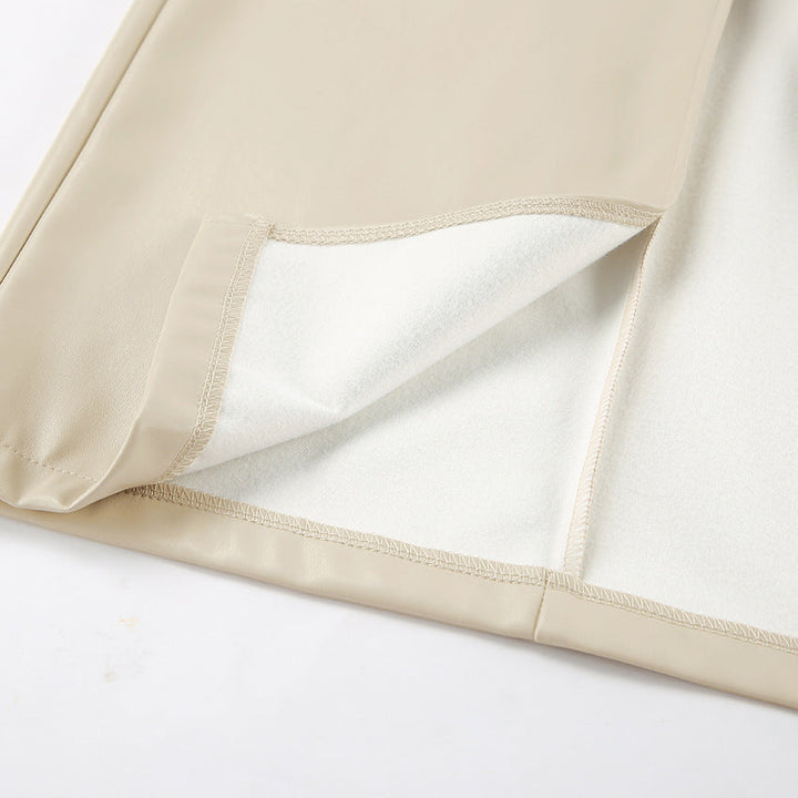 Eleganter Kunstleder-Midirock mit Schlitz – Schwarz & Beige