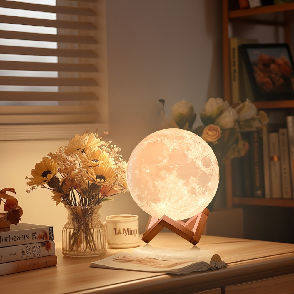 Mondlampe mit 128 Farben – Touch-gesteuerte LED-Nachtlampe mit Holzständer