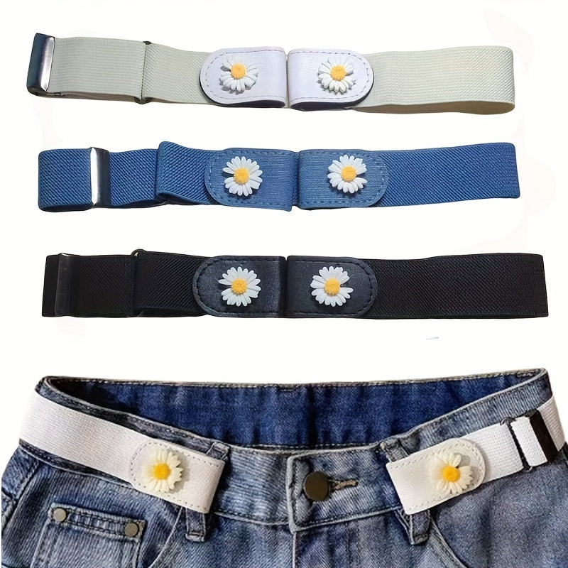 3 Stück Daisy Flower elastische Gürtel für Frauen - Casual Sweet Style, gewebte Wochenendgürtel für Jeans