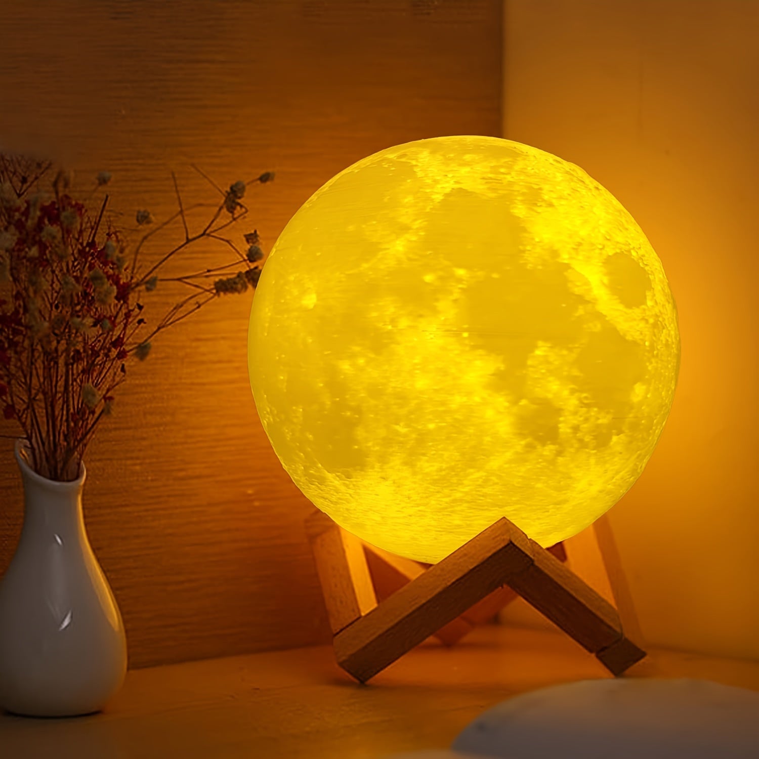 Mondlampe mit 128 Farben – Touch-gesteuerte LED-Nachtlampe mit Holzständer