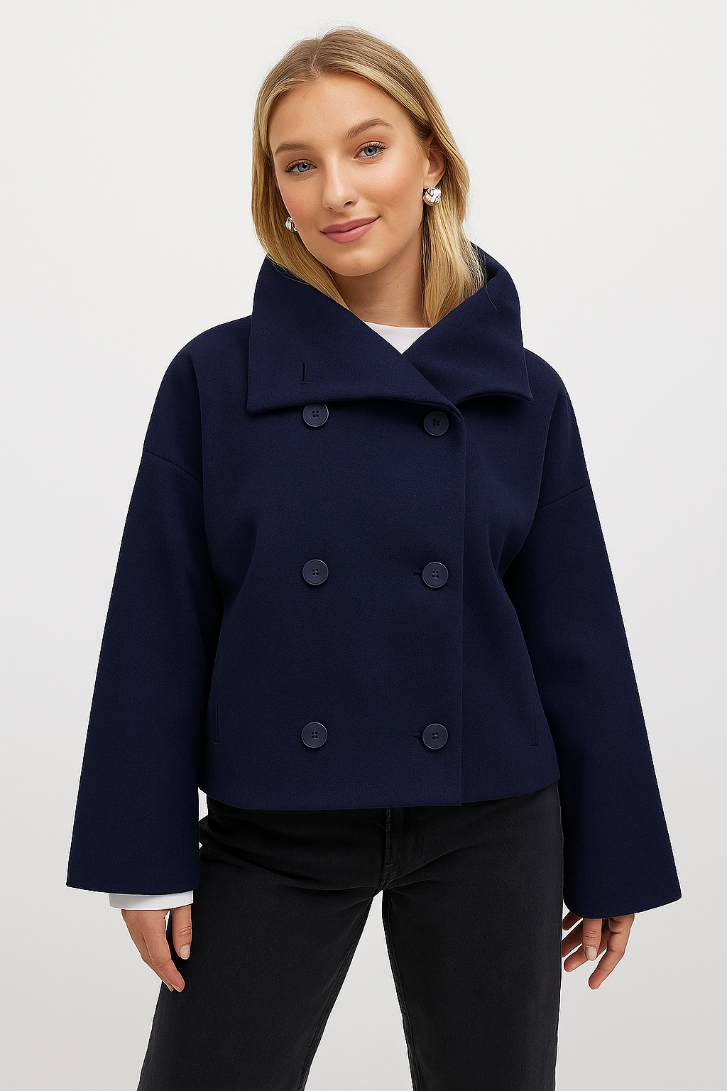 Kurzer mantel Grau mit Doppelreihe – Modern & Elegant