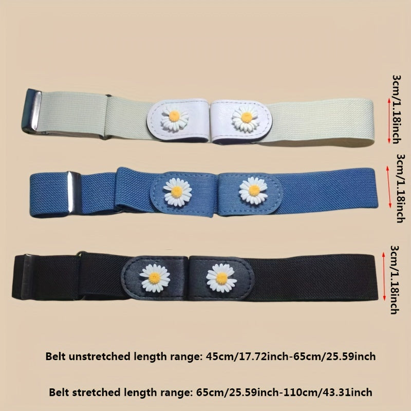 3 Stück Daisy Flower elastische Gürtel für Frauen - Casual Sweet Style, gewebte Wochenendgürtel für Jeans