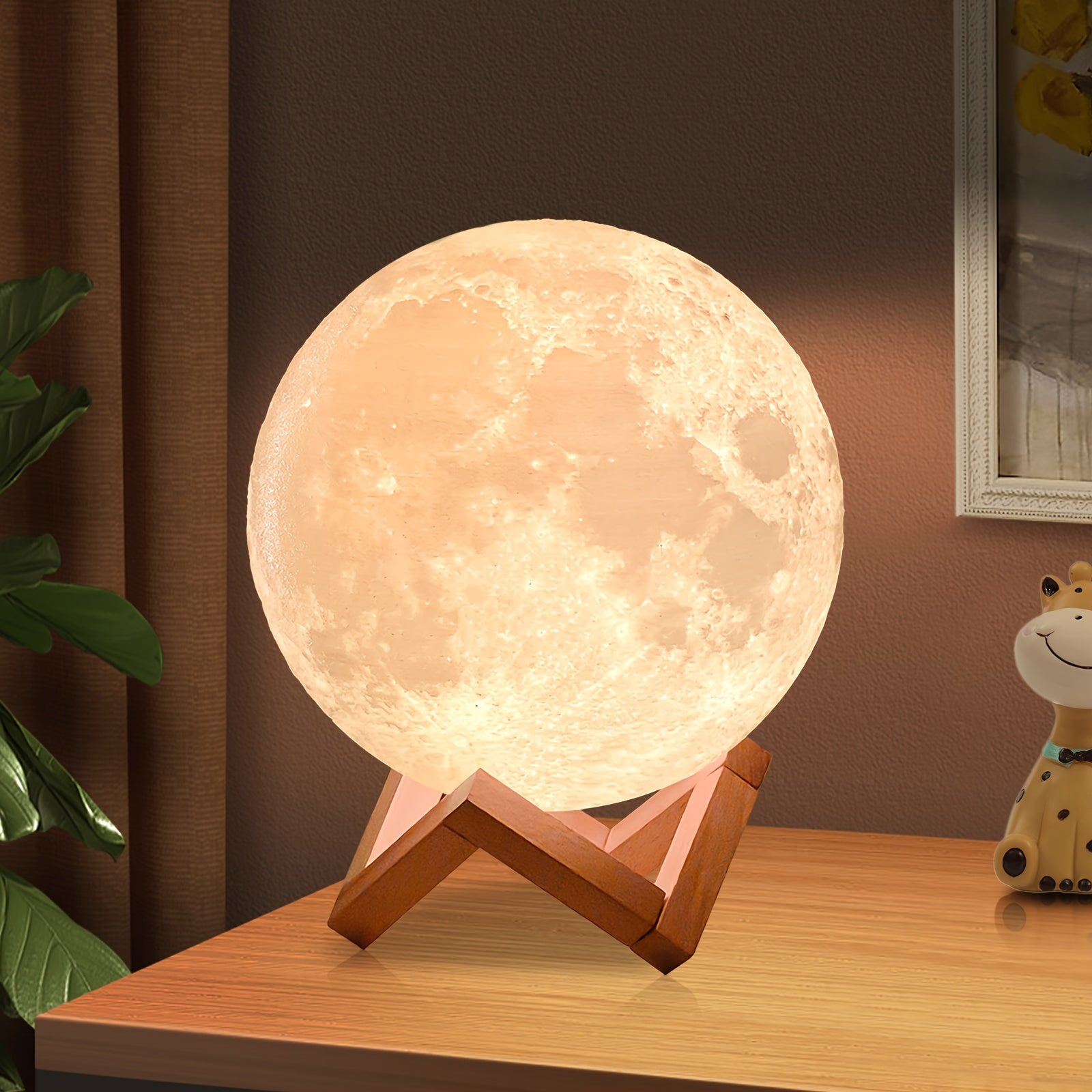 Mondlampe mit 128 Farben – Touch-gesteuerte LED-Nachtlampe mit Holzständer
