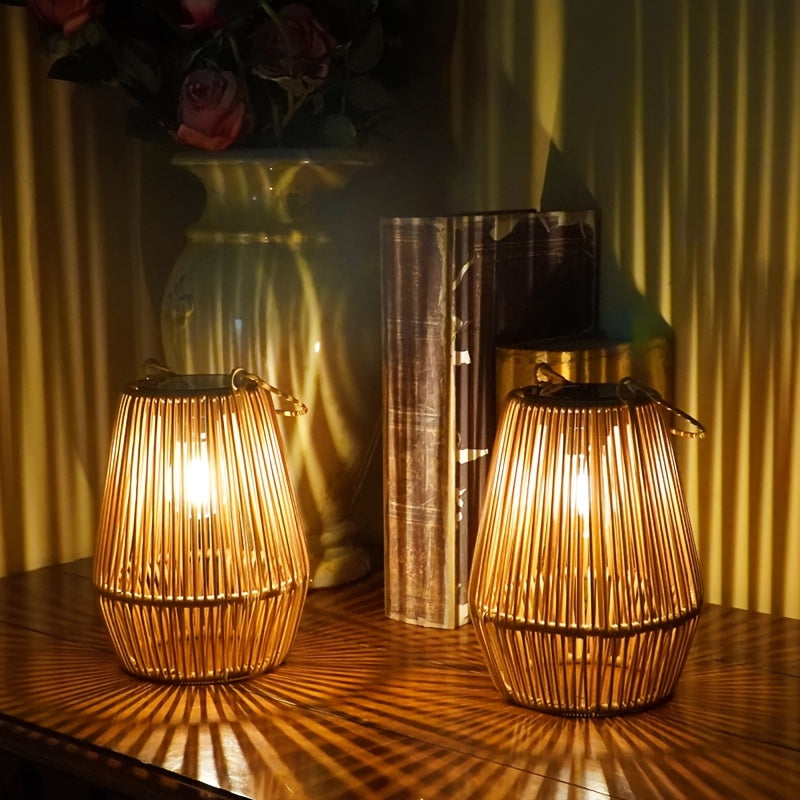 Bohemian Son | Simulations-Rattan Kronleuchter – Solarbetriebene LED-Laterne für Außenbereich, Terrasse, Garten und Balkon