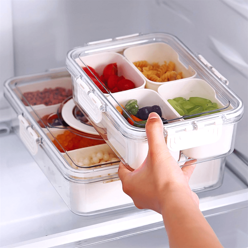 SnackBox™ – Die 4- oder 8-fächer Snackbox mit Deckel und Griff für Früchte, Gemüse und Snacks