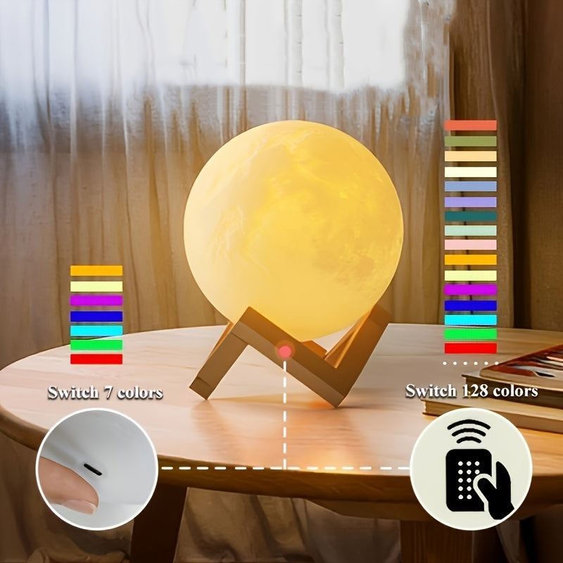 Mondlampe mit 128 Farben – Touch-gesteuerte LED-Nachtlampe mit Holzständer