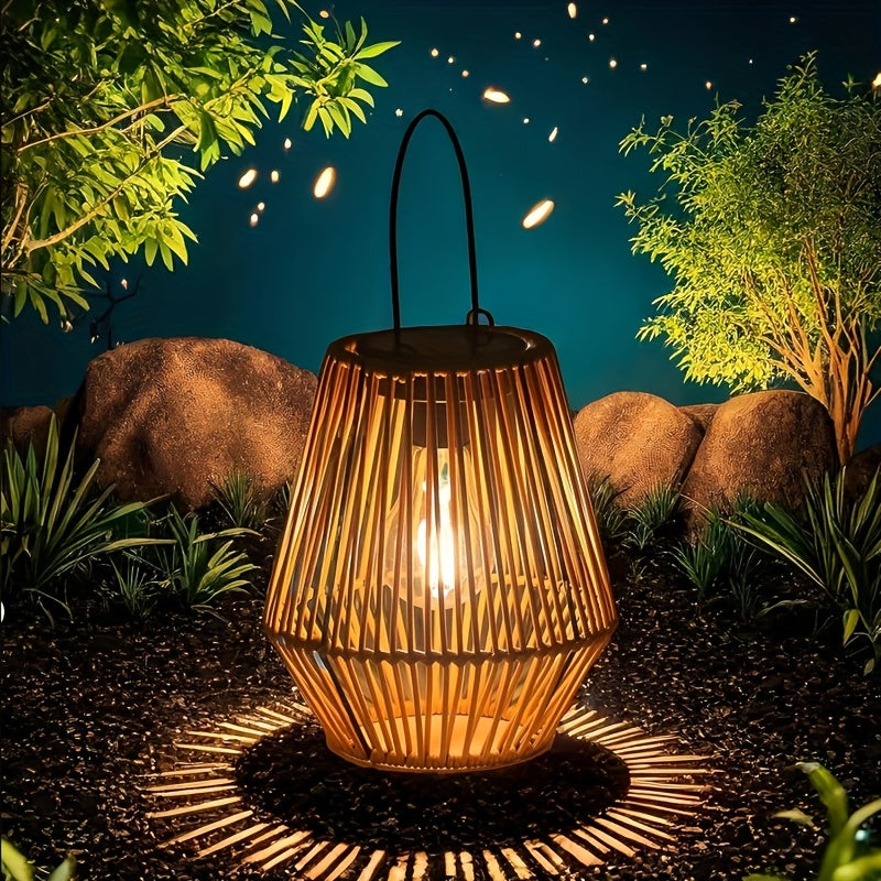 Bohemian Son | Simulations-Rattan Kronleuchter – Solarbetriebene LED-Laterne für Außenbereich, Terrasse, Garten und Balkon