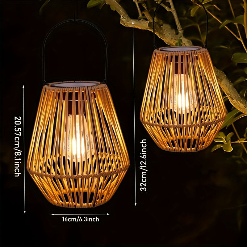 Bohemian Son | Simulations-Rattan Kronleuchter – Solarbetriebene LED-Laterne für Außenbereich, Terrasse, Garten und Balkon
