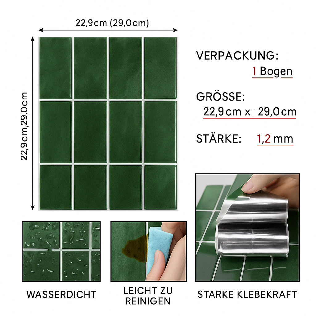 Selbstklebende Wandfliesen – Hitzebeständige & Wasserfeste 3D Fliesenaufkleber für Küche & Bad