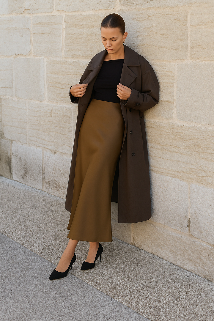 Lina Satin-Maxirock mit Glanz – Elegant & Luftig