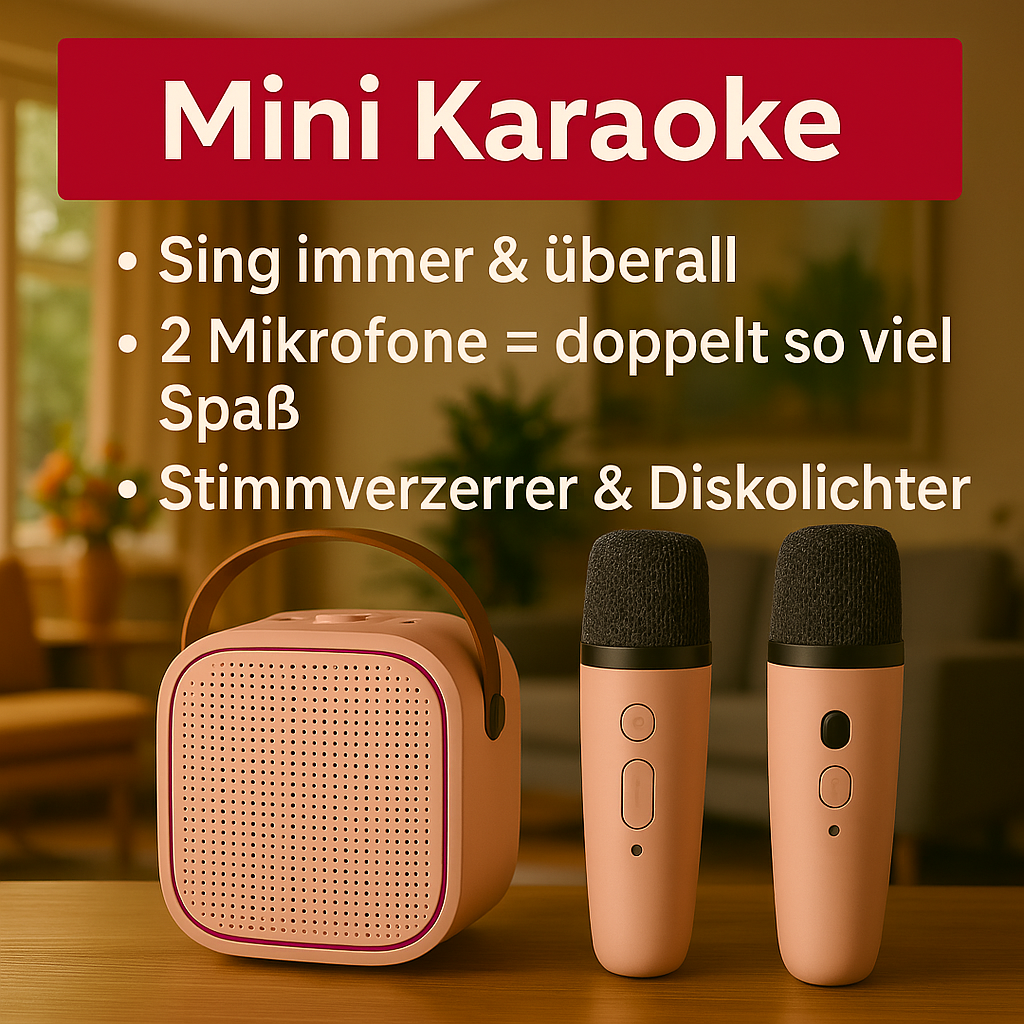 Mini Karaoke - Tragbare Karaoke-Maschine mit LED-Licht & kabellosen Mikrofonen
