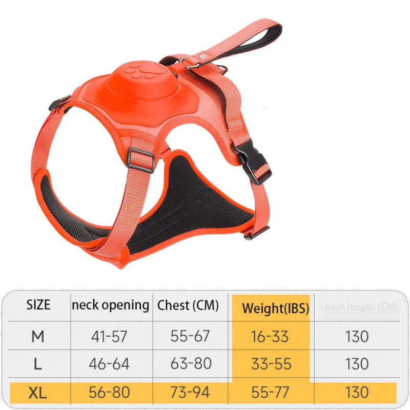 PowerPaw Pro™ – Robustes Hundegeschirr mit reißfester Retraktorleine, verstellbarem Halsband & atmungsaktivem Mesh für mittelgroße & große Hunde
