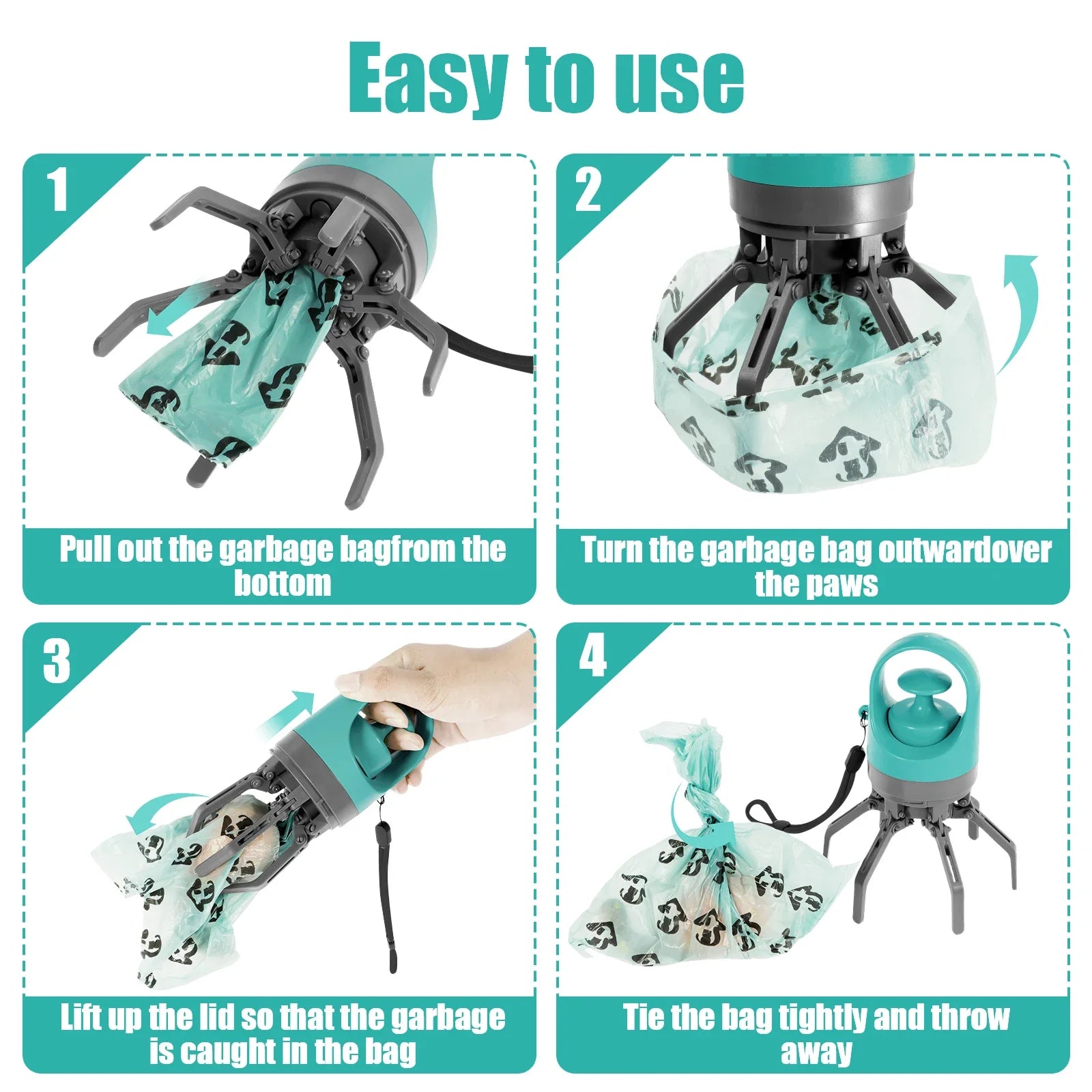 Zero-touch pet toilet picker, dog out portable, six-claw shovel poop clamp, poop pick-up garbage bag dispenser