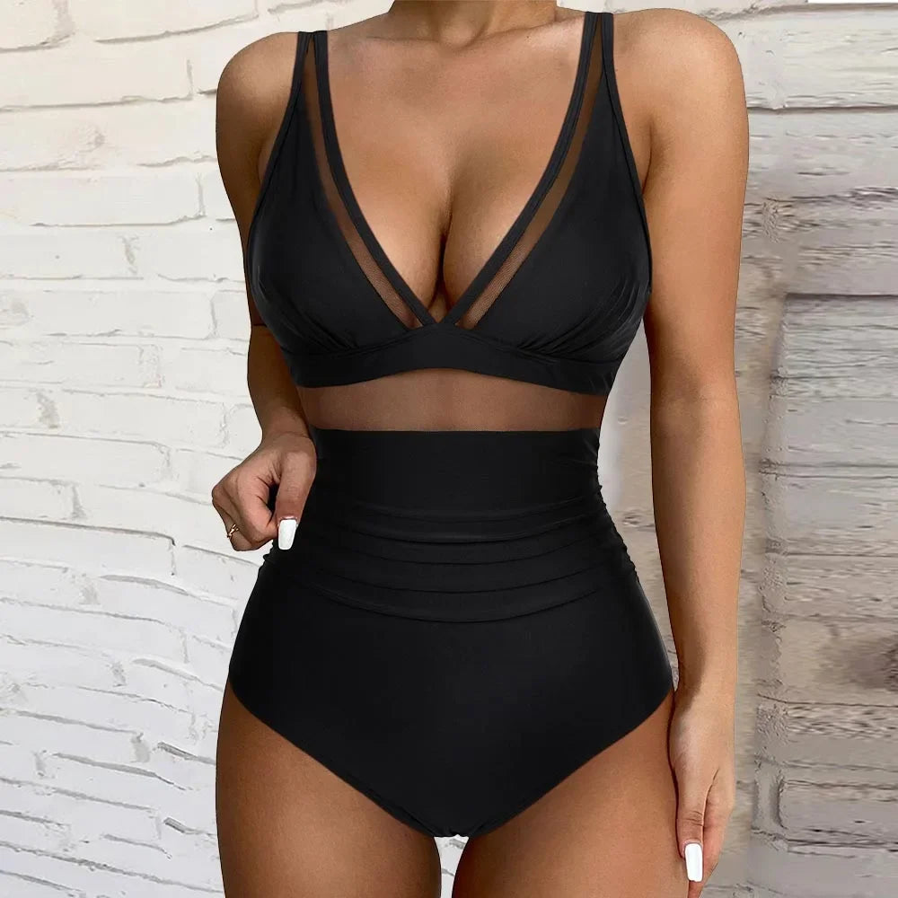 Figurformender Badeanzug mit Mesh & Blumenprint – Push-Up Monokini für Damen