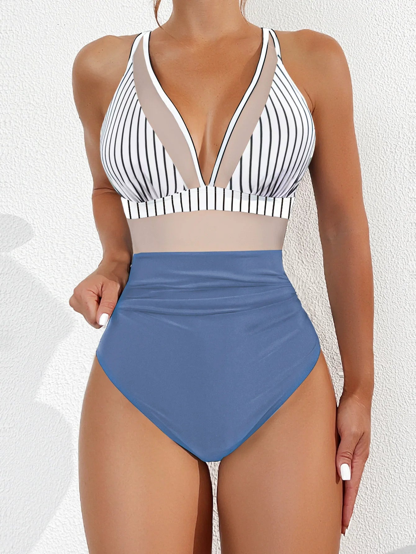 Figurformender Badeanzug mit Mesh & Blumenprint – Push-Up Monokini für Damen