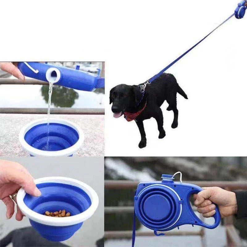 PawMate Go™ – Multifunktions-Hundeleine mit Wasserflasche, Futterschüssel & Kotbeutelspender für Spaziergänge