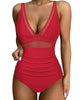 Figurformender Badeanzug mit Mesh & Blumenprint – Push-Up Monokini für Damen