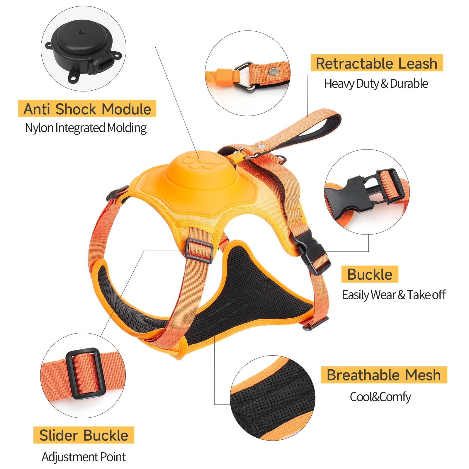 PowerPaw Pro™ – Robustes Hundegeschirr mit reißfester Retraktorleine, verstellbarem Halsband & atmungsaktivem Mesh für mittelgroße & große Hunde