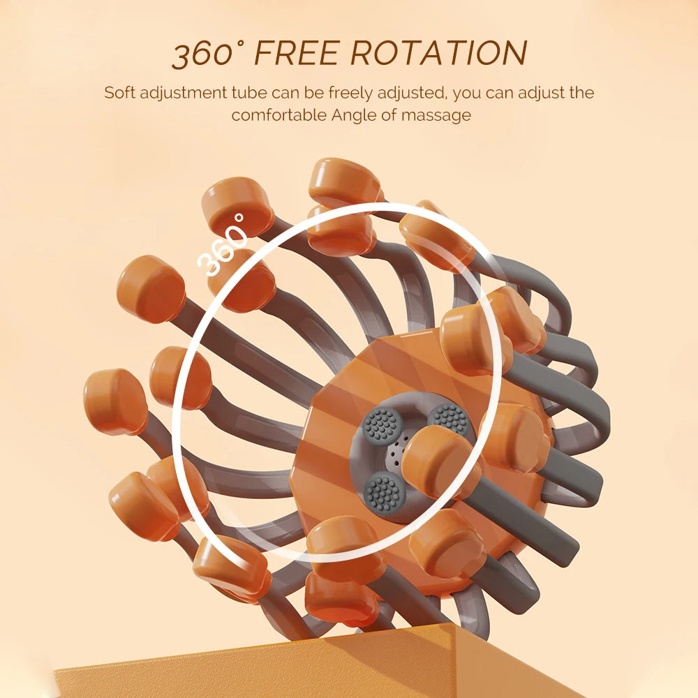 Elektrisches Kopf- & Kopfhautmassagegerät mit 24 Massageköpfen | 360° Vibrationsmassage gegen Stress, Migräne & zur Tiefenentspannung