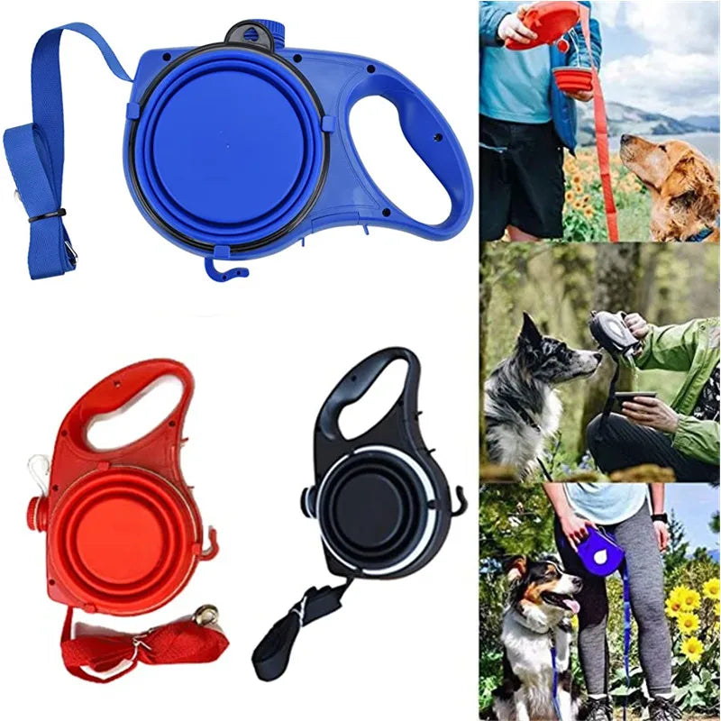 PawMate Go™ – Multifunktions-Hundeleine mit Wasserflasche, Futterschüssel & Kotbeutelspender für Spaziergänge