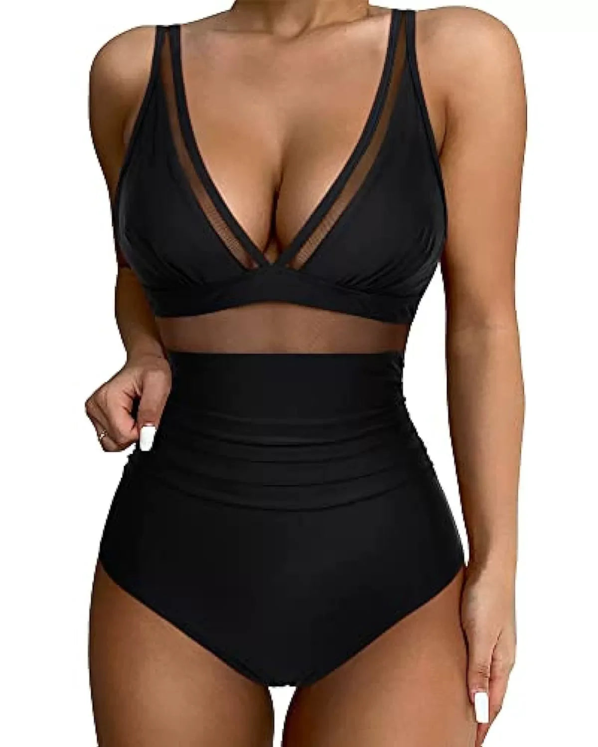 Figurformender Badeanzug mit Mesh & Blumenprint – Push-Up Monokini für Damen