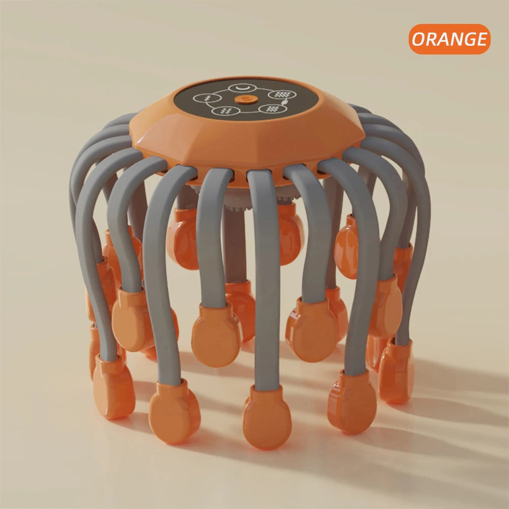 Elektrisches Kopf- & Kopfhautmassagegerät mit 24 Massageköpfen | 360° Vibrationsmassage gegen Stress, Migräne & zur Tiefenentspannung