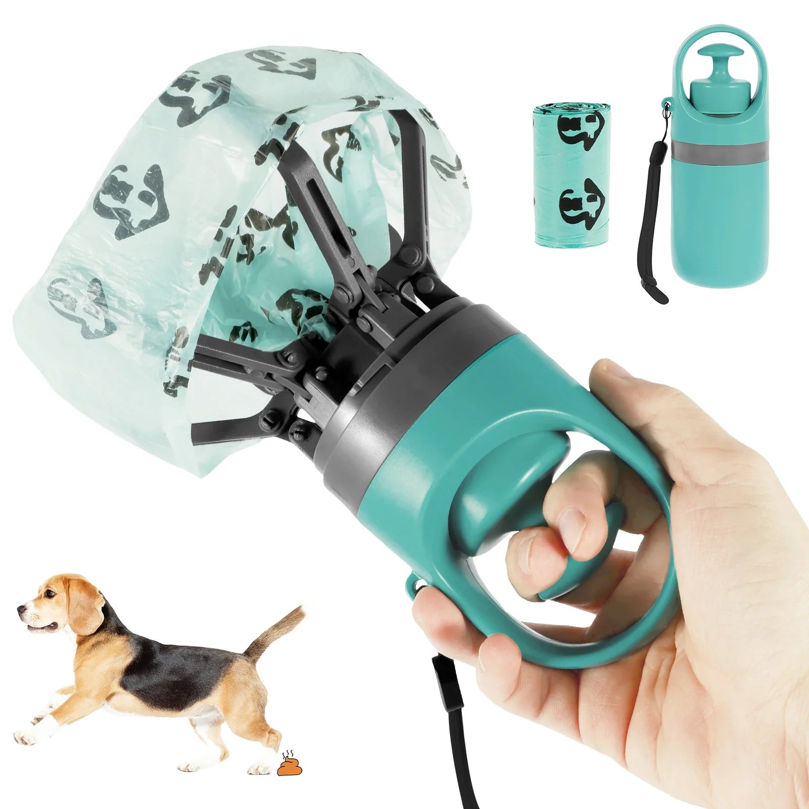 Zero-touch pet toilet picker, dog out portable, six-claw shovel poop clamp, poop pick-up garbage bag dispenser