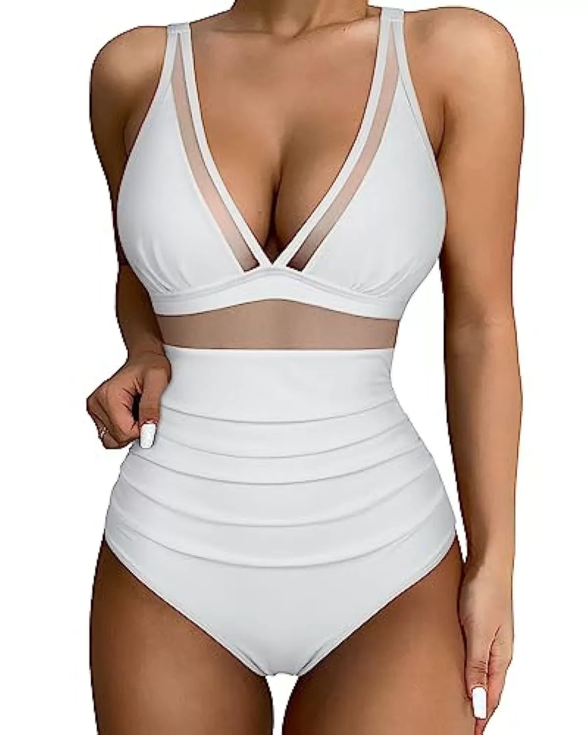 Figurformender Badeanzug mit Mesh & Blumenprint – Push-Up Monokini für Damen