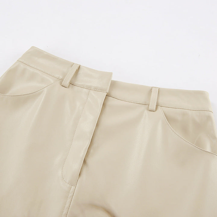 Eleganter Kunstleder-Midirock mit Schlitz – Schwarz & Beige