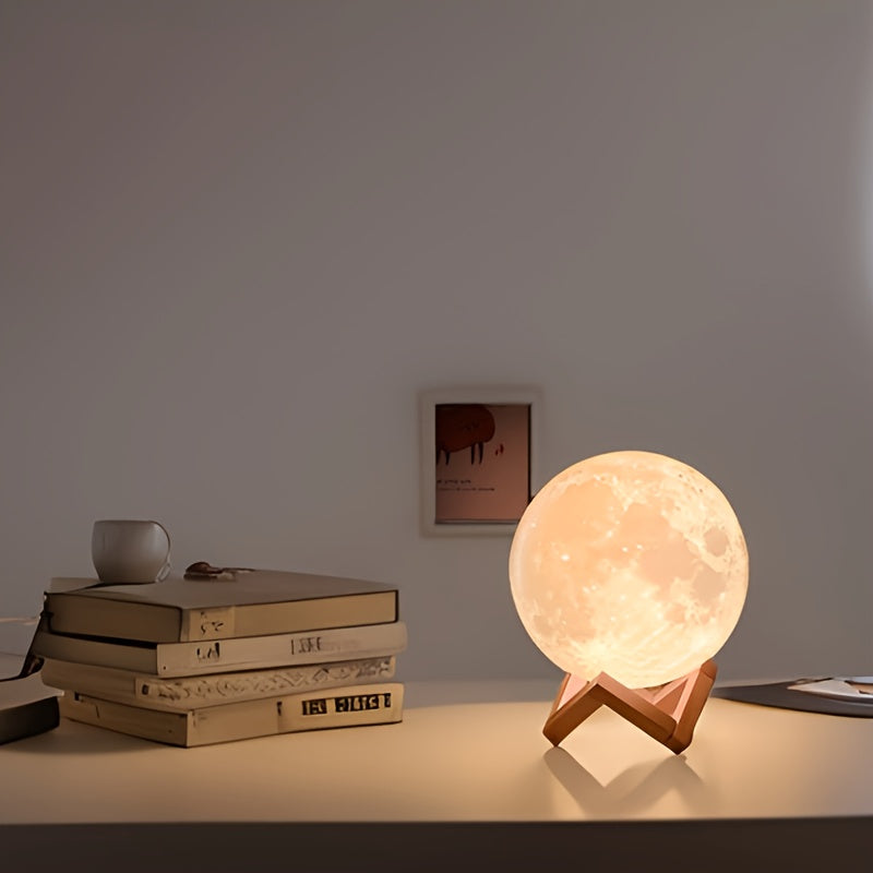 Mondlampe mit 128 Farben – Touch-gesteuerte LED-Nachtlampe mit Holzständer