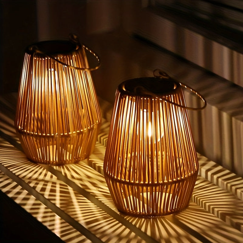Bohemian Son | Simulations-Rattan Kronleuchter – Solarbetriebene LED-Laterne für Außenbereich, Terrasse, Garten und Balkon
