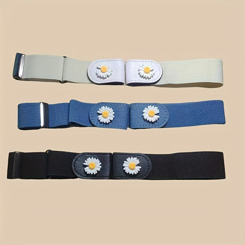 3 Stück Daisy Flower elastische Gürtel für Frauen - Casual Sweet Style, gewebte Wochenendgürtel für Jeans