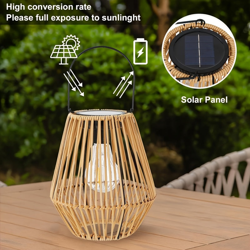Bohemian Son | Simulations-Rattan Kronleuchter – Solarbetriebene LED-Laterne für Außenbereich, Terrasse, Garten und Balkon